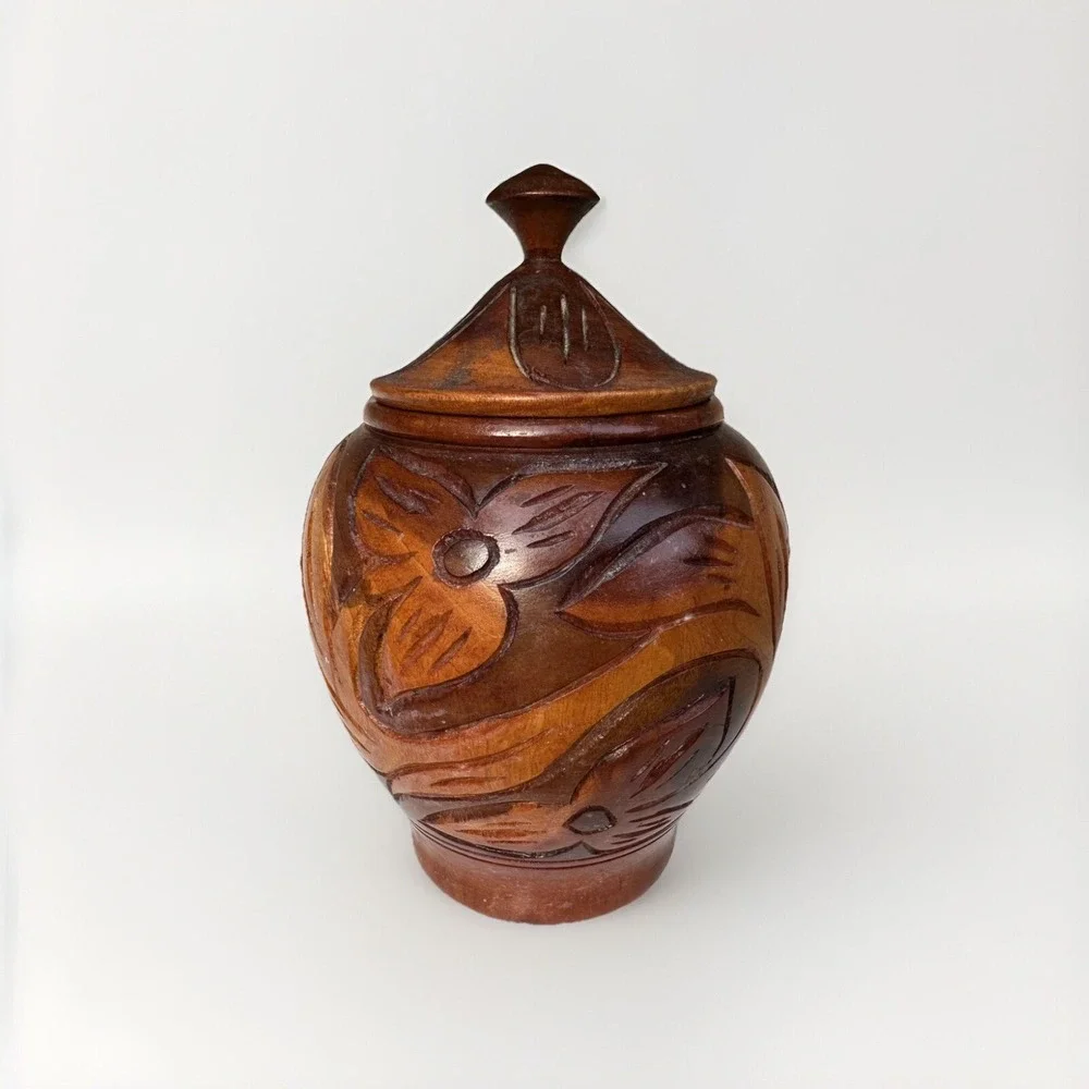 Vintage Hand Carved Wooden‎ Canister Jar 7